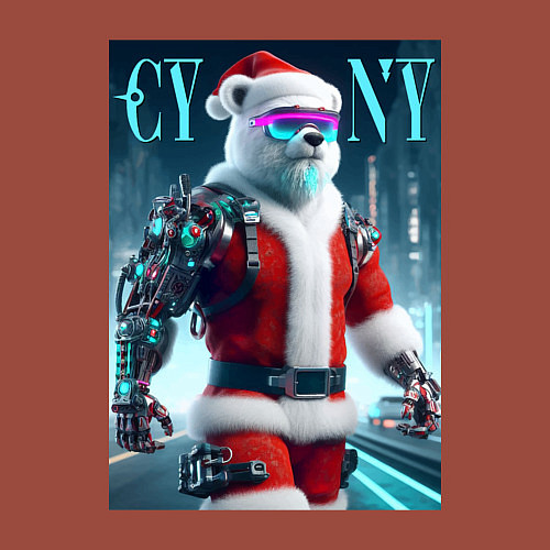Мужской свитшот Cyber new year - cyberpunk ai art / Кирпичный – фото 3