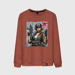 Свитшот хлопковый мужской Cool military girl - graffiti, цвет: кирпичный