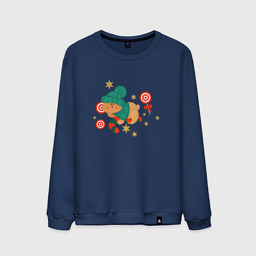 Мужской свитшот Медведь и сладости / Тёмно-синий – фото 1