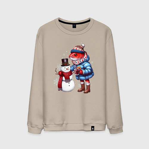 Мужской свитшот Рыба и снеговик / Миндальный – фото 1