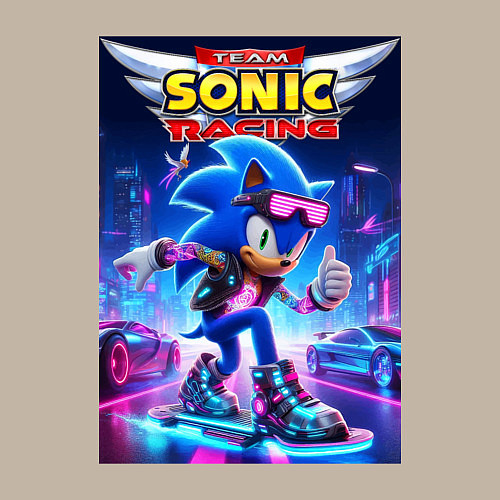 Мужской свитшот Sonic racing team - hedgehog on a board / Миндальный – фото 3