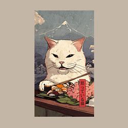 Свитшот хлопковый мужской Cat meme - japan style, цвет: миндальный — фото 2