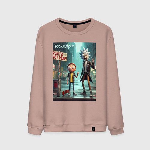 Мужской свитшот Рик и Морти - панк жив / Пыльно-розовый – фото 1