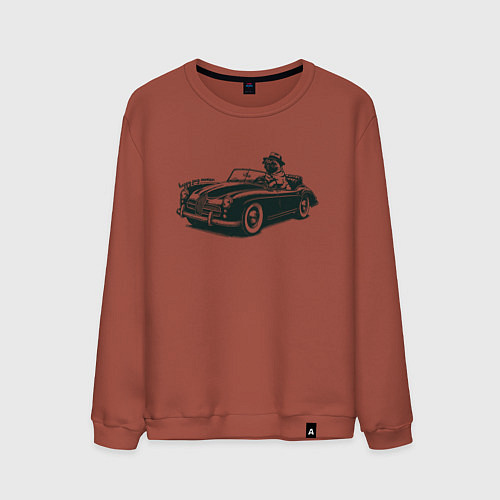 Мужской свитшот Мопс на ретро автомобиле / Кирпичный – фото 1