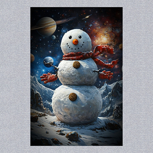 Мужской свитшот Снеговик в космосе / Меланж – фото 3