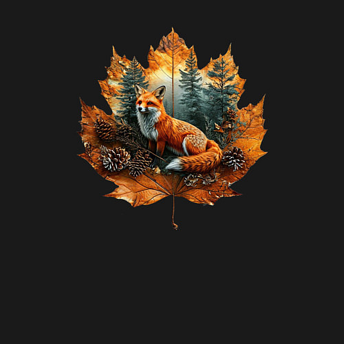 Мужской свитшот Лиса и лист / Черный – фото 3