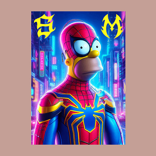 Мужской свитшот Homer Simpson and Spider man - collaboration / Пыльно-розовый – фото 3