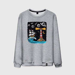 Свитшот хлопковый мужской Маяк и парусник, цвет: меланж