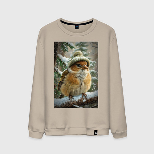 Мужской свитшот Воробей в шапке / Миндальный – фото 1