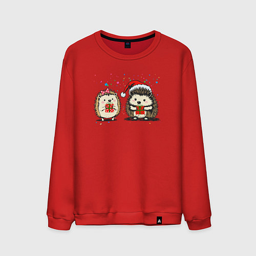 Мужской свитшот Новогодние ежики с подарками / Красный – фото 1