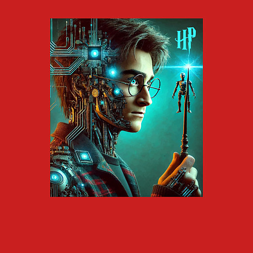 Мужской свитшот Harry Potter - cyberpunk fantasy / Красный – фото 3