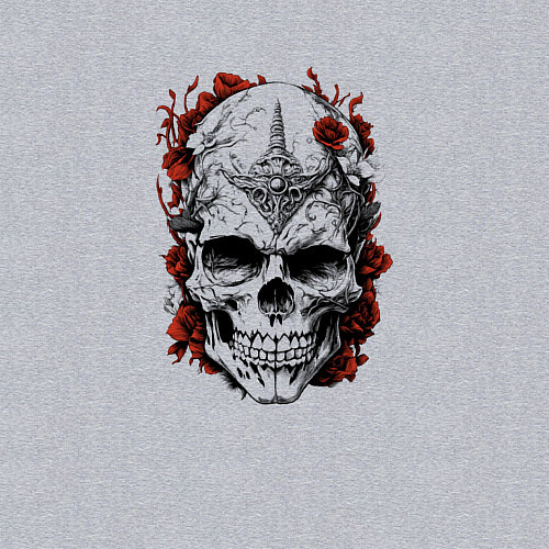 Мужской свитшот Череп с красными цветами / Меланж – фото 3
