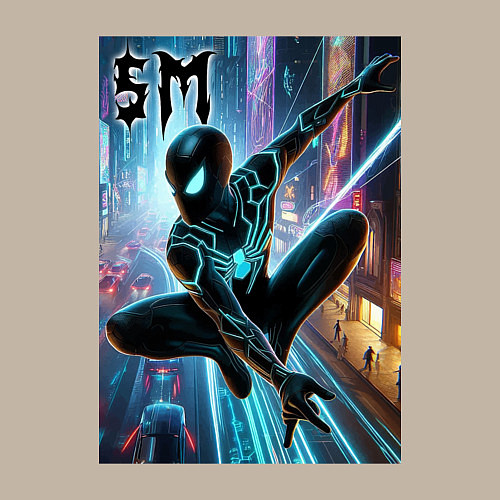 Мужской свитшот Neon Spider-man - ai art fantasy / Миндальный – фото 3