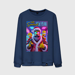 Свитшот хлопковый мужской Simpsons new year - ai art fantasy, цвет: тёмно-синий