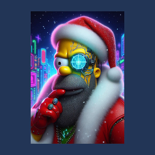 Мужской свитшот Simpson Claus - cyberpunk / Тёмно-синий – фото 3