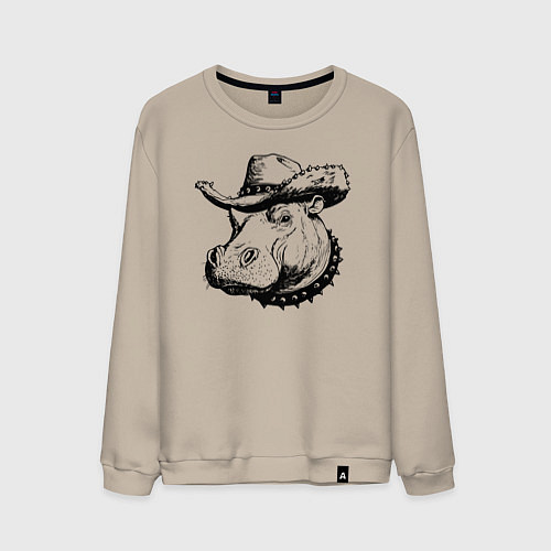 Мужской свитшот Бегемот ковбой / Миндальный – фото 1