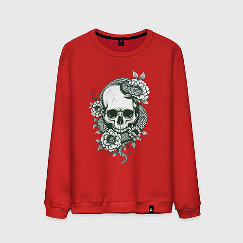 Мужской свитшот Змея на черепе / Красный – фото 1