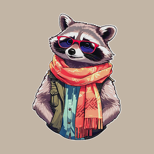 Мужской свитшот Модный енот в очках и шарфе / Миндальный – фото 3