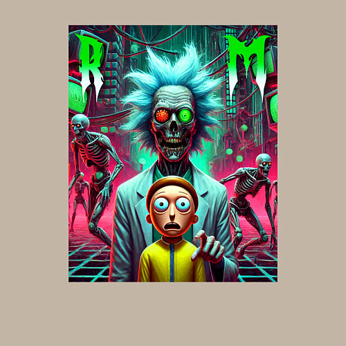 Мужской свитшот Rick and Morty - horror fantasy / Миндальный – фото 3