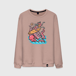 Свитшот хлопковый мужской Осьминог напал на серфера, цвет: пыльно-розовый