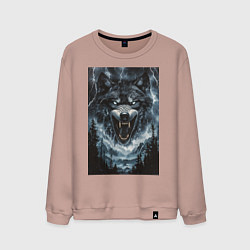 Свитшот хлопковый мужской Оскаленная морда волка, цвет: пыльно-розовый