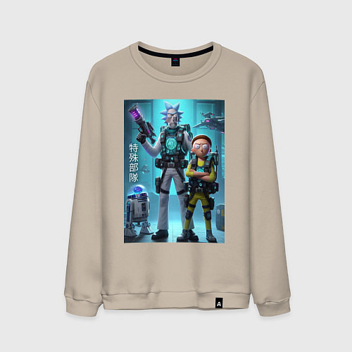 Мужской свитшот Rick and Morty - cyber special forces / Миндальный – фото 1