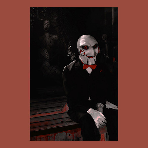 Мужской свитшот Пила кукла Билли на столе / Кирпичный – фото 3