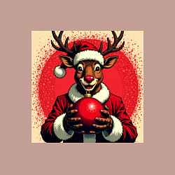 Свитшот хлопковый мужской Рождественский олень Рудольф в шапке Санты, цвет: пыльно-розовый — фото 2