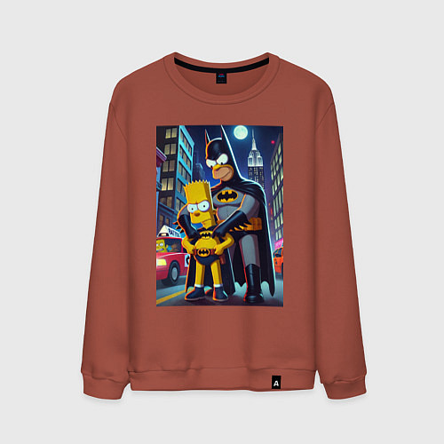 Мужской свитшот Batsimpson with son Bart - ai art fantasy / Кирпичный – фото 1