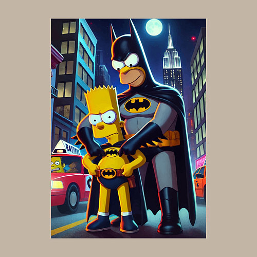 Мужской свитшот Batsimpson with son Bart - ai art fantasy / Миндальный – фото 3