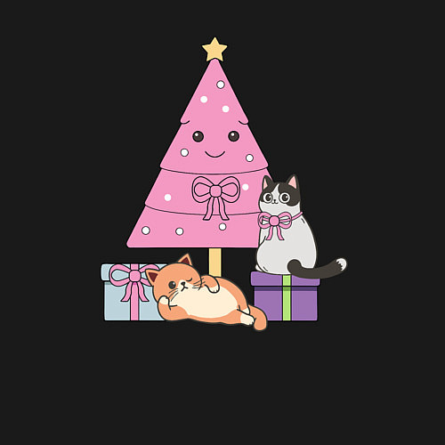 Мужской свитшот Котики под елкой / Черный – фото 3