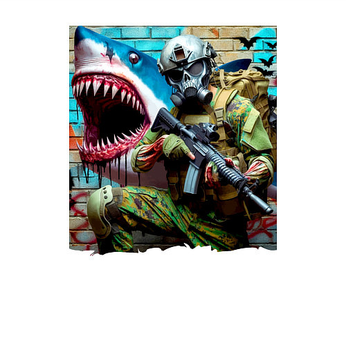 Мужской свитшот Shark and warrior - graffiti / Белый – фото 3