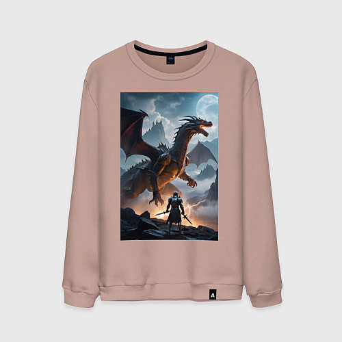 Мужской свитшот Сражение с драконом / Пыльно-розовый – фото 1