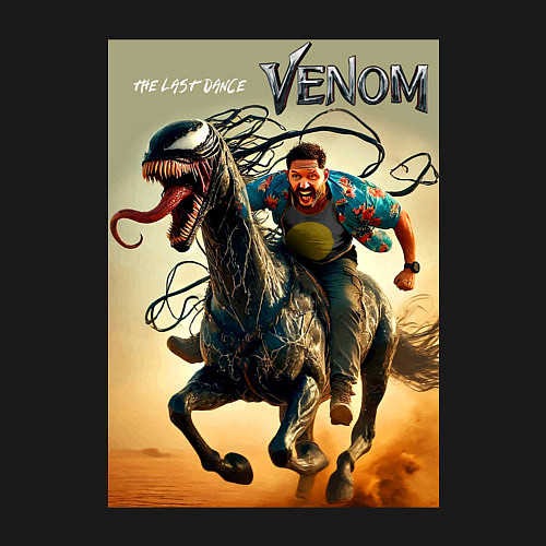 Мужской свитшот Eddie rides a symbiote horse - Venom 3 / Черный – фото 3