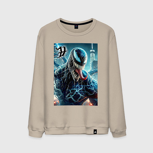 Мужской свитшот Venom in New York city - ai art fantasy / Миндальный – фото 1