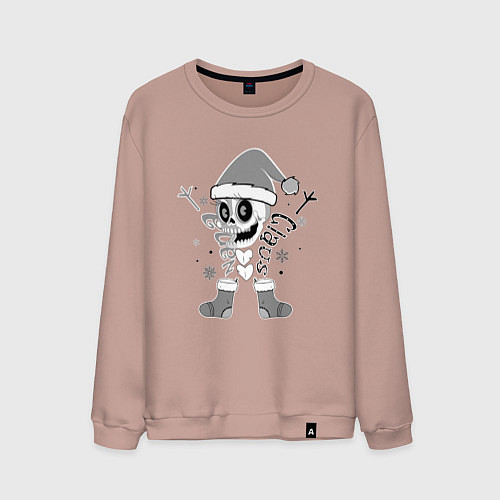 Мужской свитшот Новогодний скелетик чб / Пыльно-розовый – фото 1