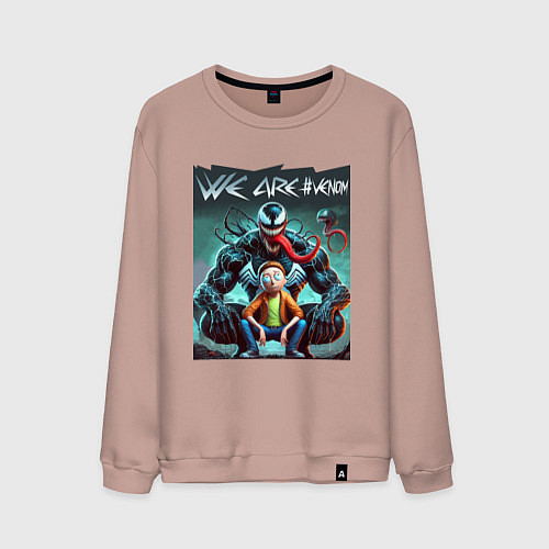 Мужской свитшот Веном присматривается к Морти - нейроарт фантазия / Пыльно-розовый – фото 1