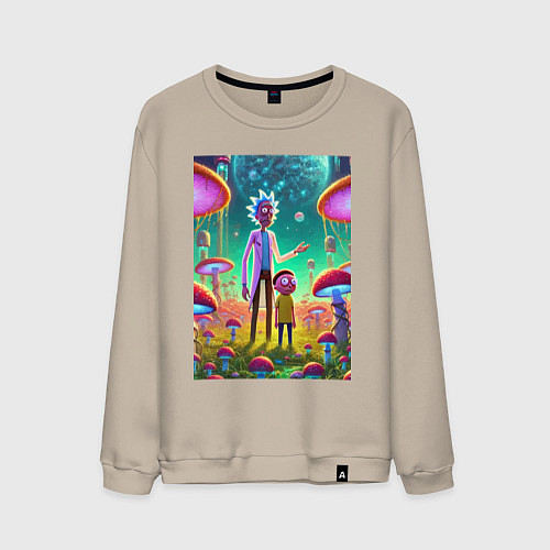 Мужской свитшот Morty and Rick on a neon planet / Миндальный – фото 1