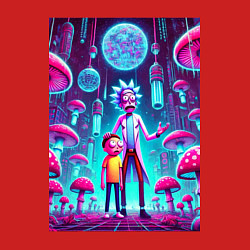 Свитшот хлопковый мужской Rick and Morty among neon mushrooms - ai art fanta, цвет: красный — фото 2
