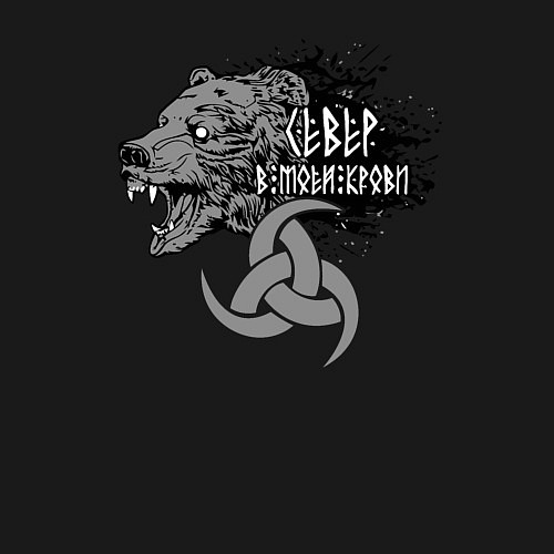 Мужской свитшот Север в моей крови - медведь с символом рог Одина / Черный – фото 3