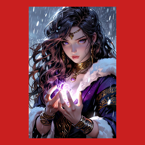 Мужской свитшот Прекрасная девушка-маг накладывает чары / Красный – фото 3