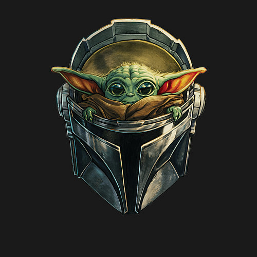 Мужской свитшот Малыш Грогу в шлеме Мандалорец / Черный – фото 3