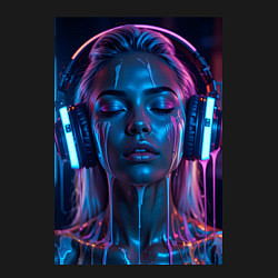 Свитшот хлопковый мужской Девушка с наушниками в неоне, цвет: черный — фото 2