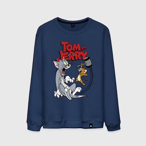Мужской свитшот Том и Джерри - кувалда / Тёмно-синий – фото 1