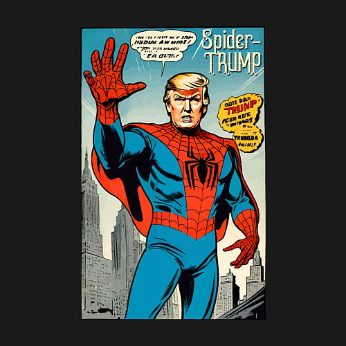 Мужской свитшот Spider-Trump - retro / Черный – фото 3