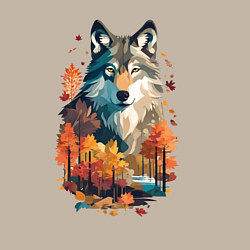 Свитшот хлопковый мужской Волк и осенний лес, цвет: миндальный — фото 2