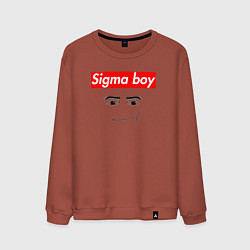 Свитшот хлопковый мужской Sigma boy roblox face - gaming meme collab, цвет: кирпичный