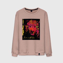 Свитшот хлопковый мужской Леопард-разноцветная абстракция, цвет: пыльно-розовый