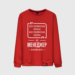 Свитшот хлопковый мужской Менеджер нужнее всех, цвет: красный