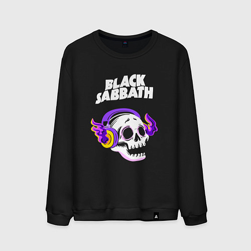 Мужской свитшот Black Sabbath - неоновый череп / Черный – фото 1